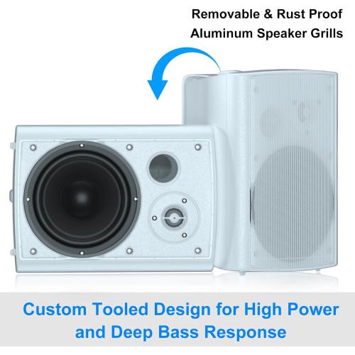 STUDIOFINIX 800W 6.5 Inch Bluetooth Outdoor Speakers Waterproof Wired with Multifunctional Amplifier Wall Mount Weatherproof Loudspeaker System for Patio Garden Poolside Home(4 Speakers,White)