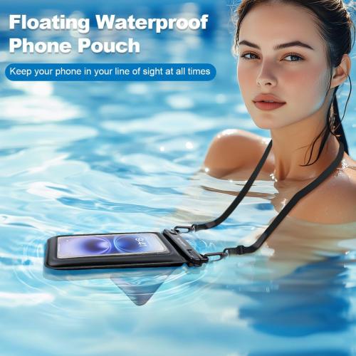 [Up to 8.5''] Floating Waterproof Phone Pouch, Double Bags Waterproof Phone Case with Lanyard for iPhone 17 16 15 Pro Max, Galaxy S25 Ultra, IPX8 Cellphone Dry Bag Beach Cruise Ship Essentials 2 Pack
