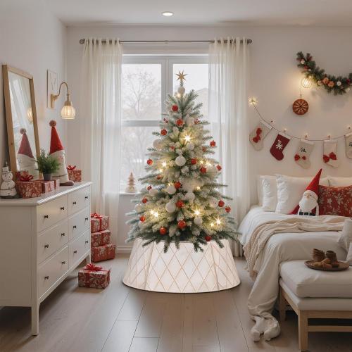 Lanpn Metal Christmas Tree Collar 24 inch, Christmas Tree Ring Collar for Small Mini Pencil Xmas Stand Cover Real Artificial Trees Indoor Outdoor Decoration (White, Diamond)