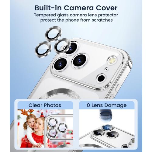 Slim Thin for iPhone 17 Pro Max Case Clear, Compatible with MagSafe, Built-in Camera Lens Protector, Non Yellowing Shockproof Protective Phone Case, Soft Electroplated Magnetic Cover, Sliver