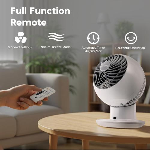 IRIS USA WOOZOO Air Circulator Fan with Remote, Oscillating, 5 Speeds, 82ft Max Air Distance, 90° Adjustable Tilt, 30db Quiet Motor, Small Fan for Bedroom, Office, Dorm, White