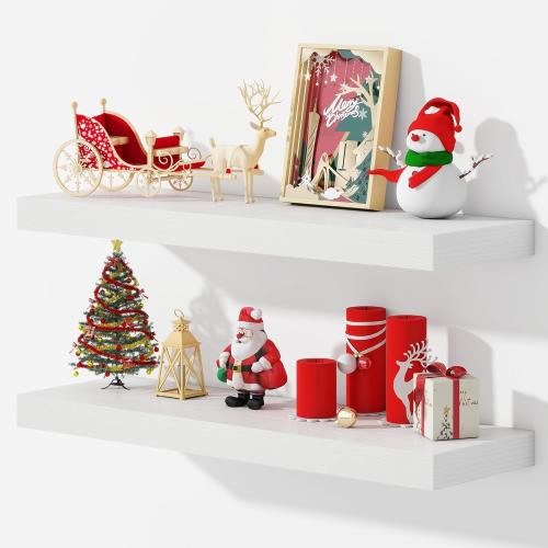 Dreamland 32 Inches Floating Shelves for Wall, 9.3 Deep Long Floating Shelves Set of 2, Large Display & Storage Shelf, Wall Shelf for Bathroom Bedroom Living Room Kitchen Office, White