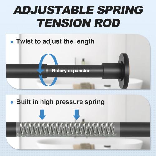 BLACK Shower Curtain Rod 31 to 104 Inch,1 Inch Diameter Adjustable Spring Tension Curtain Rod No Drilling Stainless Steel Telescoping Rod,No Rust