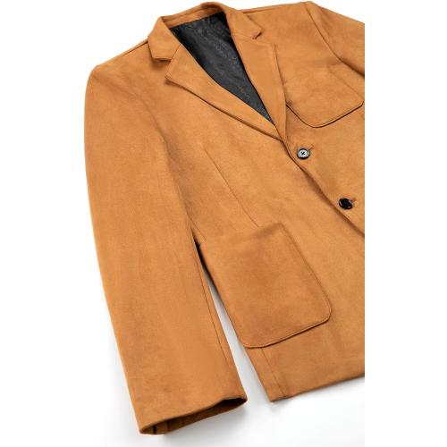 Mens Blazer Suede Jacket Casual 2 Buttons Sport Coat Faux Leather Suit Slim Fit Size XL