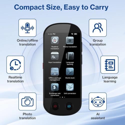 Language Translator Device, Real-Time 2-Way VoiceTranslation in 139 Languages, Support Offline Mode and Photo Translation, Handheld AI Translator for Travel, Study
