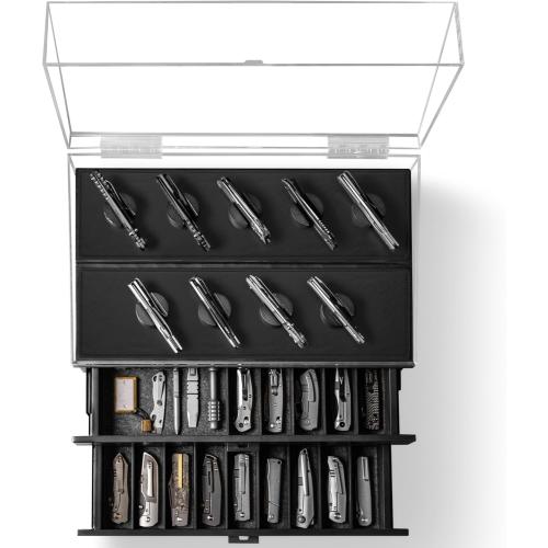 Holme & Hadfield Premium Knife Display Case for up to 50 Knives – Extra Large Handcrafted Wooden Pocket Knife Organizer for Collections – Birthday Gift for EDC Collectors – Luxury Built to Last