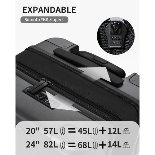 ECOHUB Hardside Expandable Carry On Luggage Sets, Recycled PC 20/24 Rolling Luggage Airline Approved with Spinner Wheels & TSA Lock, Lightweight Hardshell Travel Suitcase, 20 24 inch Carry-on Grey