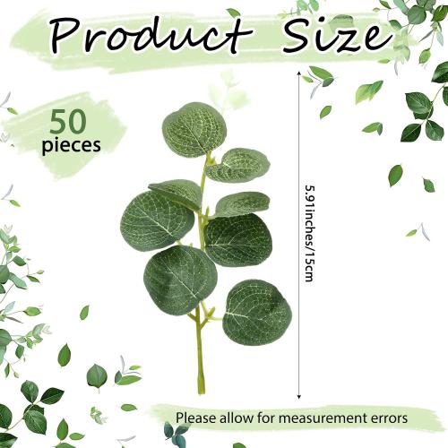 Zeyune 50 Pcs Mini Artificial Eucalyptus Leaf for Floating Candles for Centerpiece Wedding Table Floating Leaves Stem Vase Fillers for Tea Candles Bridal Shower Home Birthday Christmas Party Decor