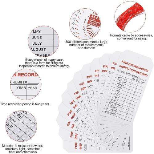 Outus 50 Sets Fire Extinguisher Tags with Adjustable Wire Ties 4.2 x 2.1 Inch Monthly Inspection Waterproof Tags Extinguisher Recharge and Inspection Record for Indoor Outdoor
