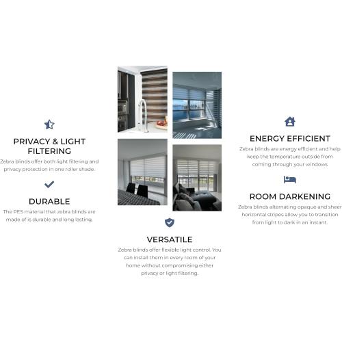 Shadesu Cordless Zebra Blinds for Windows, Dual Layer Free-Stop Zebra Shades, Light Control for Day and Night, Sheer Blinds for Indoor Windows, Bedroom, Kitchen Custom Made