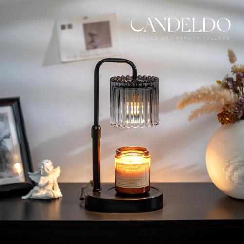 Candle Warmer Lamp with Timer: Black Candle Warming Lamp with 2 Bulbs Height Adjustable Wax Melt Warmer Dimmable Modern Bedroom Decor Gift for Women