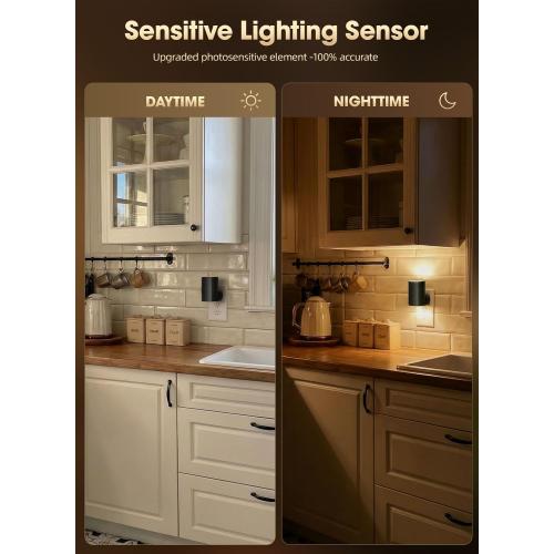 Brightown 2 Pack Black Night Lights with Rotating Plug, Soft White | Modern Night Light with Rotating Plug, Dusk to Dawn Sensor, 0-100LM Stepless Dimming Night Light for Hallway Bedroom Bathroom