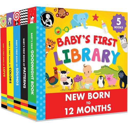 Madame Curie’s Baby's First Library Set of 5 | Baby Toys, for 0-3-6 Months, 0 to 1 Year Old, Toddler Board Books | Baby Shower, Birthday Gift Ideas for Newborn Girl & Boy, Infant Toys