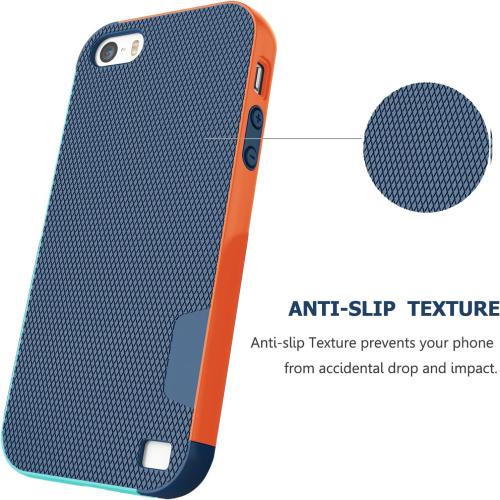Case for iPhone SE (1st gen - 2016), Case for iPhone 5S with 2 Pack Tempered Glass Screen Protector, Contrasting Colors Ultra Slim One-Piece Anti-Slip Rugged Soft TPU Bumper Shockproof Case - Blue