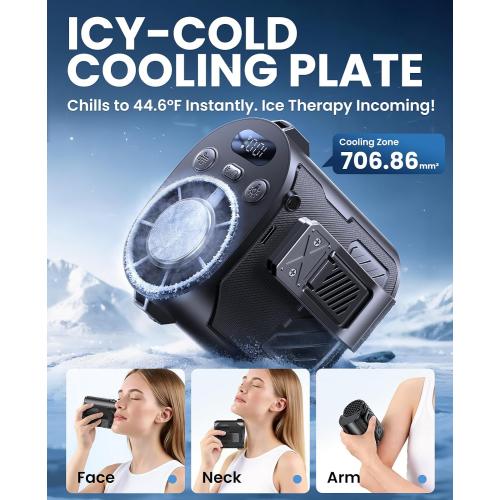 Portable Waist Fan with Ice Cooling, 4-in-1 Clip-On Fan for Car/Shirt/Hat/Belt, 16000RPM Strong Airflow, 12H Runtime, 100 Speed Settings, Wearable Fan for Outdoor Work, Camping, Travel Black