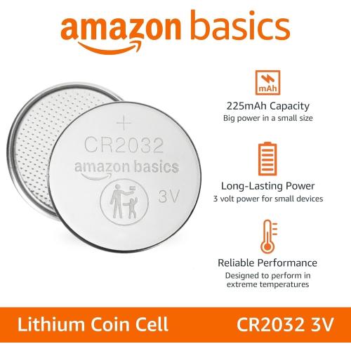 Amazon Basics CR2032 Lithium Batteries, 4-Pack, Child-Proof Package, Non-Coated - AirTag Compatible