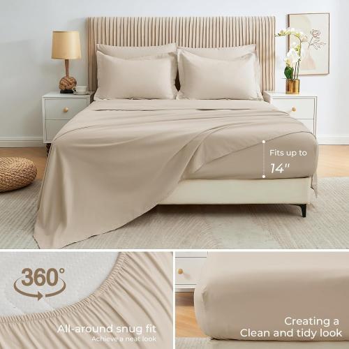 7pc Beige Queen Sasttie Comforter Set, Beige 7 Pieces Bed in a Bag Queen, Complete Bedding Set Includes Comforter, Flat Sheet, Fitted Sheet, Pillowcases and Pillow Shams, Beige