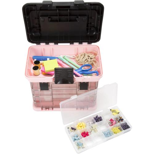 Portable Tool Box - Small Parts Organizer with Drawers and Customizable Compartments for Hardware, Fishing Tackle, Beads, or Crafts by Stalwart (Pink)