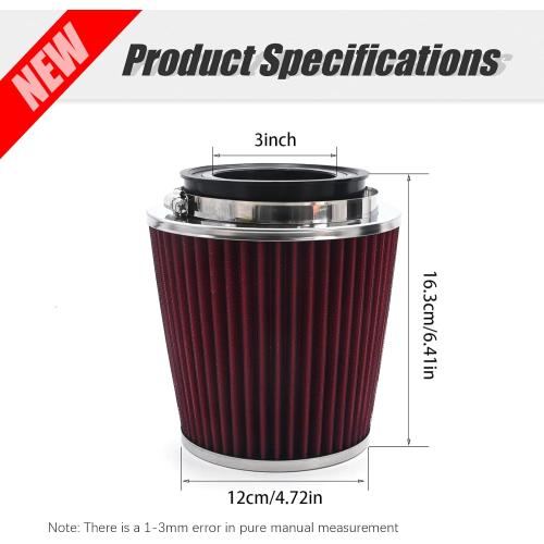 Anxingo Universal Clamp-On Air Filter for 3/3.5/4 inch Washable Reusable Clamp-On Air Intake Filter (H 5.5 In, L 1.125 In)
