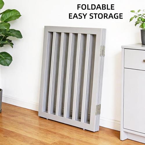 ZJSF Freestanding Indoor Dog Gate for House Foldable Wood Puppy Gate for Doorways Pet Gate for Stairs Extra Wide Pet Fence, Grey, 32 Height 6 Panels