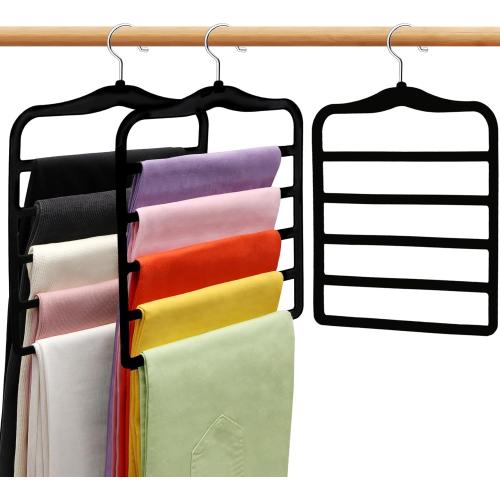 Closet Organizers and Storage,3 Pack Velvet Pants-Hangers-Space-Saving,Non Silp 5 Tier Scarf Jeans Organizer,Dorm Room Essentials for College Students Girls Boys Guys,Organization and Storage