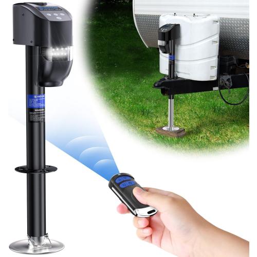 Remote Control Electric Trailer Jack 5000 lbs Power Electric Tongue Jack for Travel Trailer A-Frame Camper, Tongue Jack with Waterproof Cover, 29 Extended 12V DC with LED, might miss pieces