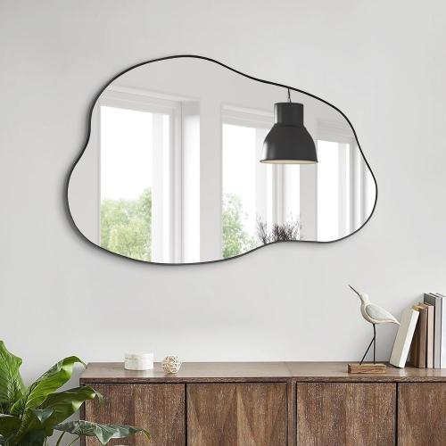 POZINO Asymmetrical Mirror, Black Irregular Mirrors, Cloud Shaped Mirrors, Unique Modern Frameless Mirror for Living Room Bathroom Bedroom Entryway Fireplace,30x20.5