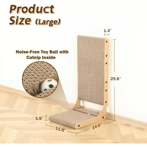 Zakkart 2-Pack Cat Scratching Board, 25.6'' Tall Cardboard L Shape Vertical Cat Scratchers for Indoor Cats, Cat Scratching Post for Wall and Couch, Large