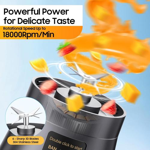 Cordless Portable Personal Size Blender - USB Rechargeable Blender for Smoothies and Shakes, 6 Blades with 380Ml BPA Free Juice Cup, Freshly Squeezed for Picnic/Sports