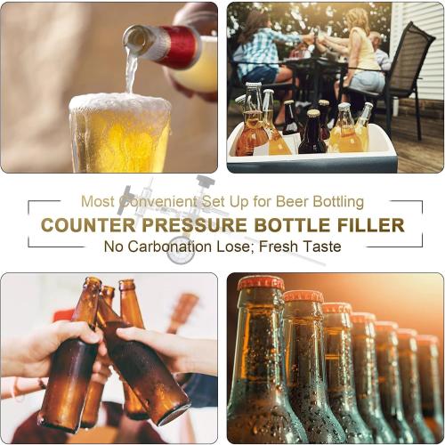 Counter Pressure Bottle Filler Stainless Steel Bottle Filler Counter Pressure Beer Bottling Wand 60psi CO2 Gauge 1/4 & 5/16 Barb Homebrew Beer Bottle Filler Hand Held Bottle Filler 3ft Hose