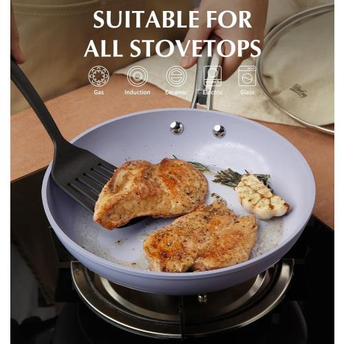 KOCH SYSTEME CS 14 Inch Frying Pan with Lid, Large Skillet with Lid, Extra Large Fry Pan for Family & Commercial Use, Oven Safe, 14 Inch Skillet Lids, Induction Compatible, Purple