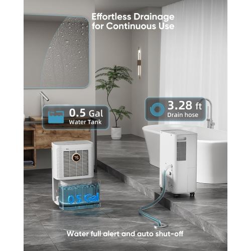 Size 34 Pint Color White  Dehumidifiers for Home, Basement, Bedroom, Bathroom, 2500 Sq.ft Dehumidifier with Drain Hose, Smart Humidity Control & Display, 3 Operation Modes, 24H Timer, Child Lock (White)