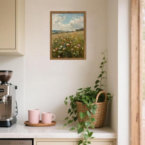 Vintage Wildflowers Wall Art, Vintage Botanical Wall Decor Paintings, Farmhouse Nature Colorful Flower Canvas Prints Artwork for Bedroom Living Room 24x16 inch Wood Framed