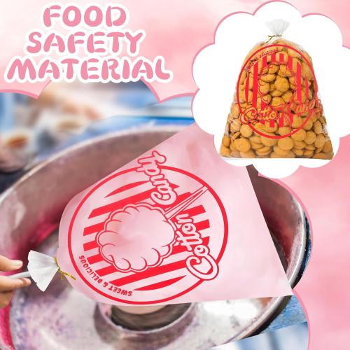 woric  Cotton Candy Bags with Ties 11.8 x 17.7 Inch Clear Cotton Candy Bags with Print for Carnivals Party and Kitchen