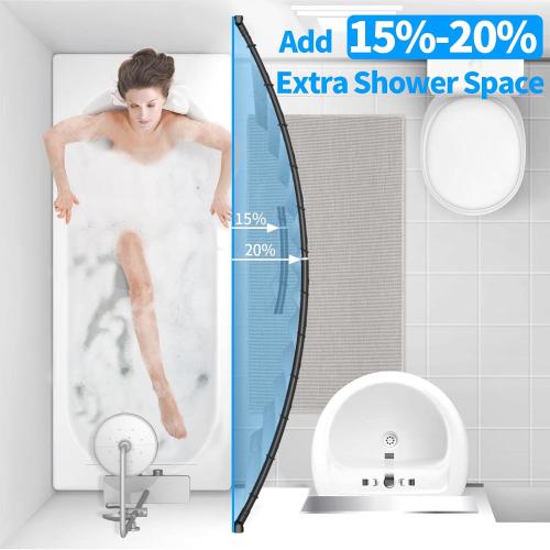 Curved Shower Rod - 43-72 Inches Adjustable, Rustproof Aluminum, Curved for Bathroom, Need to Drill, Black