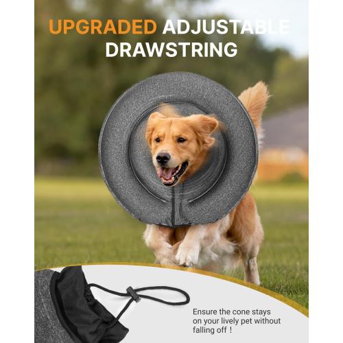 MIDOG Dog Cone Collar for Large Medium Dogs, Soft Inflatable Dog Cone Alternative After Surgery, Adjustable Protective Recovery Cone - Patented Alternative E Collar Does Not Block Vision (Gray,XS)