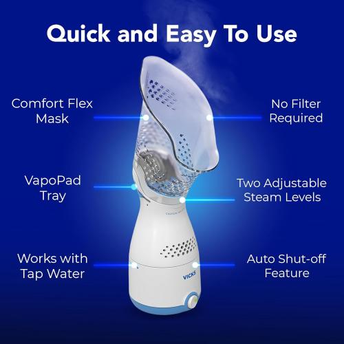 Vicks Sinus Inhaler - Non-Medicated Steam Relief for Allergies, Congestion, Cough & Colds, Vocal Steamer, Soothes Nasal & Throat Passages, Works with VapoPads (1 Included)