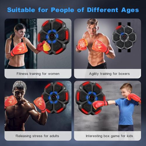 Black New Smart Music Boxing Machine with Red Boxing Gloves, Bluetooth Training Machine with LED Electronic Wall Mounted, Electronic Focus Agility Training Digital Boxing for Kids and Adults