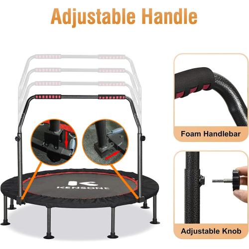 KENSONE 40/48 Foldable Mini Trampoline, Indoor Trampoline for Kids, Adults Indoor/Garden Workout, Fitness Rebounder with Adjustable Foam Handle, Max Load 330/450 lbs