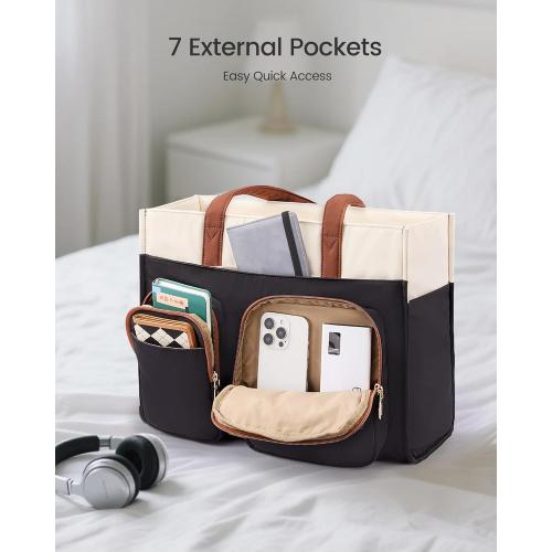 LOVEVOOK Teacher Tote Bag for Women,Multi-pocket Laptop Bag with Large Cup Holder,Nurse Bags Work Travel Computer Handbag