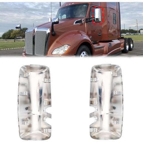 Chrome Door Mirror Covers for Kenworth T680 T880 W990 2013-2020, Side Rear View Mirrors Cover for Kenworth Semi Trucks Accessories Driver Left& Passenger Right Side (A Pair)