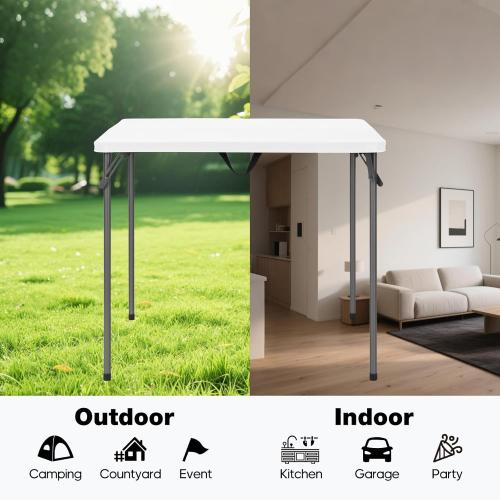 34 Square Folding Table for 4 Person, 330lbs Weight Capacity Foldable Table with HDPE Tabletop & Heavy-Duty Steel Legs, Large Portable Picnic Table for Indoor Outdoor Parties, Camping, White