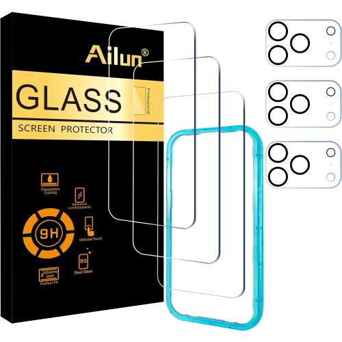 Ailun 3 Pack Screen Protector for iPhone 17 Pro [6.3 inch]   3 Pack Camera Lens Protector with Installation Frame,Sensor Protection,Dynamic Island Compatible,Case Friendly Tempered Glass Film