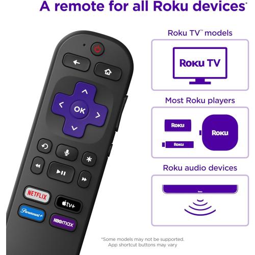 Roku Voice Remote | Replacement TV Remote Control with Voice Control, Simple Setup, & Pre-Set App Shortcuts - Compatible with Roku TV, Players, & Audio Devices