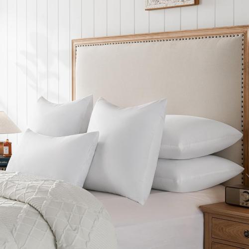 basic home® Queen Size Goose Feather & Down Bed Pillow - 100% Odorless Sleep Pillow for Neck Support & Cooling Comfort - 233TC Cotton Cover with Anti-Poke Liner Queen 20x28 inch