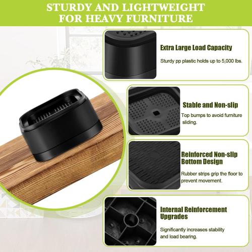 8 Pack Furniture Risers 1 or 2 Inch, Adjustable Bed Risers Heavy Duty For Table Desk Couch Chair Sofa Cabinet Bed Legs Dorm, Square Stackable Bed Raisers Blocks Lift Height 1, 2 or 3, Black