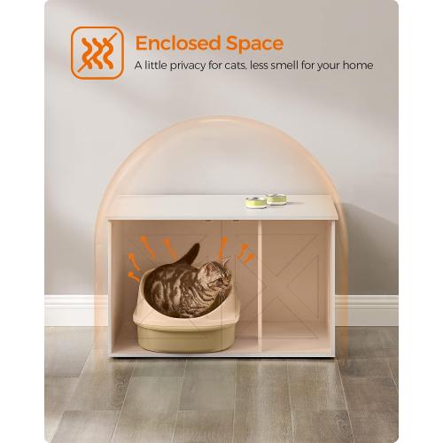 Feandrea Cat Litter Box Enclosure, Litter Box Furniture Hidden with Removable Divider, Indoor Cat House, End Table, 31.5 x 20.9 x 19.7 Inches, White UPCL002W01