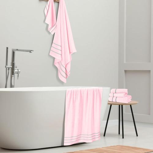 MyOwn Ultra Soft 6 Pack Cotton Towel Set, Contains 2 Bath Towels 28x55 inch, 2 Hand Towels 16x24 inch & 2 Wash Coths 12x12 inch, Ideal Everyday use, Compact & Lightweight - Pink, 71662