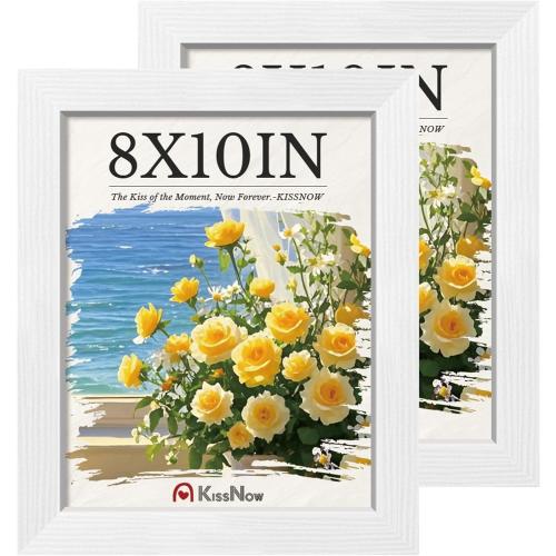 8x10 Picture Frame 2 Pack, White Solid Wood Gallery Photo Frame, Wall Hanging or Tabletop Display