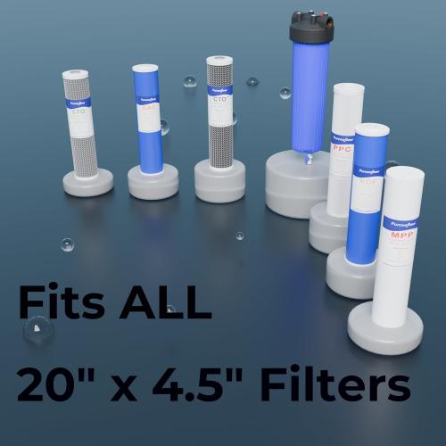 20 x 4.5 Whole House Water Filter Housing with Bottom Drain Port - 1 NPT Brass Ports, BPA-Free Blue Sump, Double O-Ring Leak-Proof - Fits All Standard 20x4.5 Filters